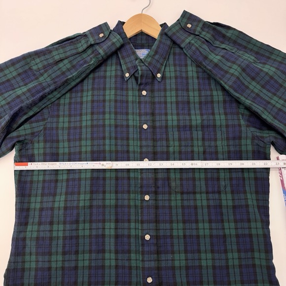 Vintage Pendleton Shirt Mens L Green Blackwatch Tartan Flannel Long Sleeve Wool - Picture 8 of 10
